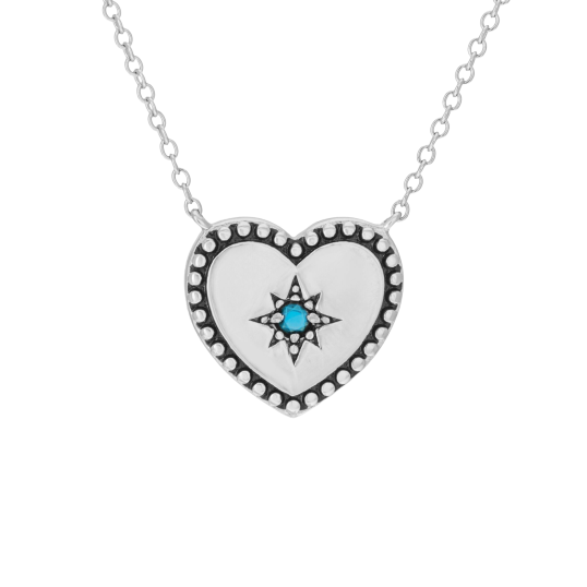 Collier en argent rhodié et pierre synthétique, coeur