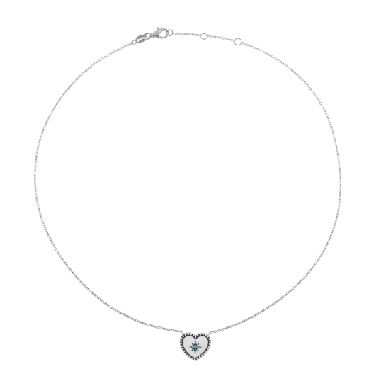 Collier en argent rhodié et pierre synthétique, coeur