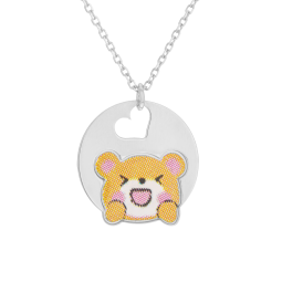 Collier en argent rhodié et laque, ourson 