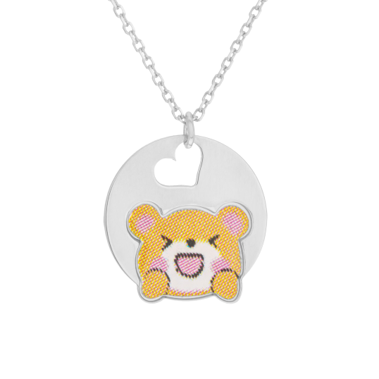 Collier en argent rhodié et laque, ourson 