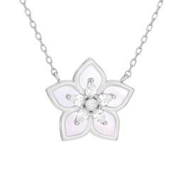 Collier en argent rhodié, oxydes de zirconium et pierre synthétique