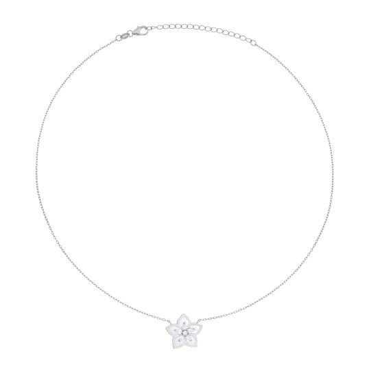 Collier en argent rhodié, oxydes de zirconium et pierre synthétique