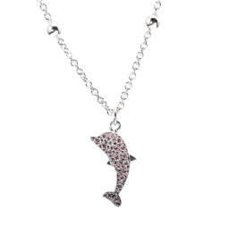 Collier en argent rhodié, dauphin et oxydes de zirconium