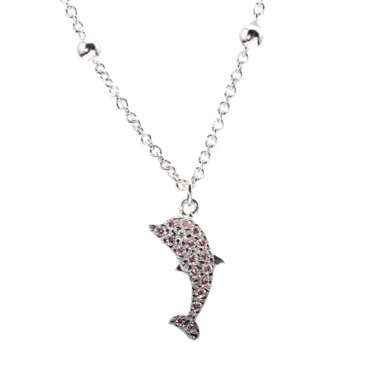 Collier en argent rhodié, dauphin et oxydes de zirconium