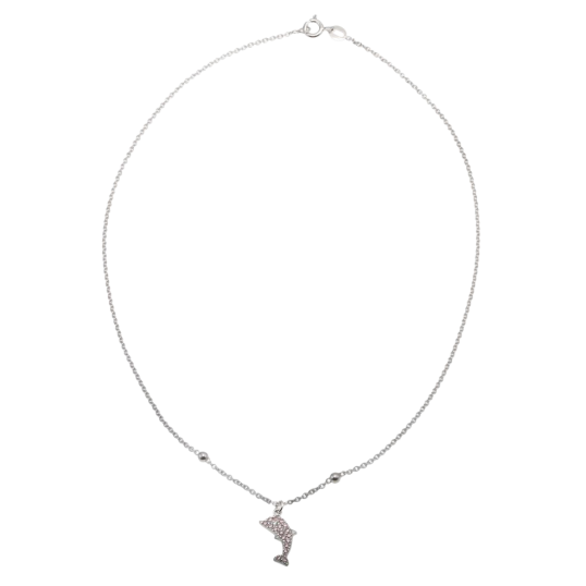Collier en argent rhodié, dauphin et oxydes de zirconium