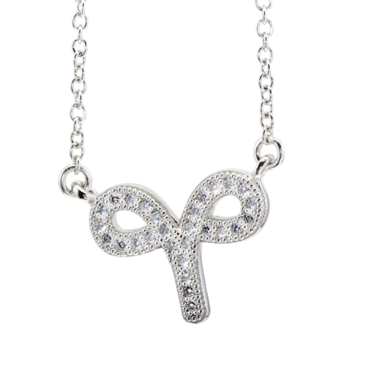 Collier en argent rhodié, signe du zodiaque bélier, oxydes de zirconium
