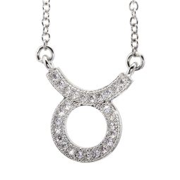 Collier en argent rhodié, signe du zodiaque taureau, oxydes de zirconium
