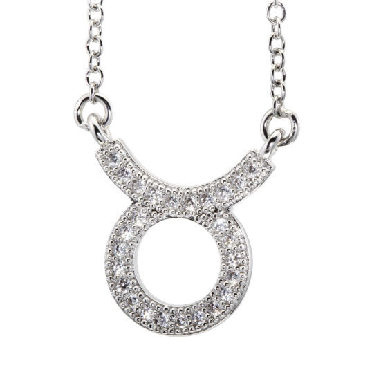 Collier en argent rhodié, signe du zodiaque taureau, oxydes de zirconium