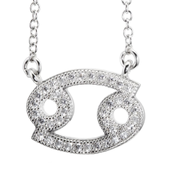Collier en argent rhodié, signe du zodiaque cancer, oxydes de zirconium