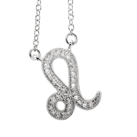 Collier en argent rhodié, signe du zodiaque lion, oxydes de zirconium Collier en argent rhodié, signe du zodiaque lion, oxydes de zirconium