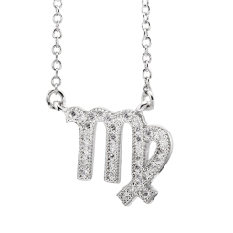 Collier en argent rhodié, signe du zodiaque vierge, oxydes de zirconium