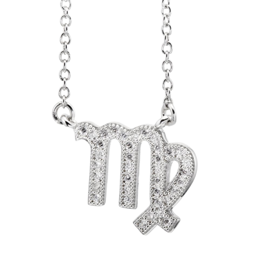 Collier en argent rhodié, signe du zodiaque vierge, oxydes de zirconium
