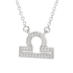 Collier en argent rhodié, signe du zodiaque balance, oxydes de zirconium