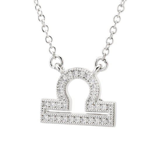 Collier en argent rhodié, signe du zodiaque balance, oxydes de zirconium