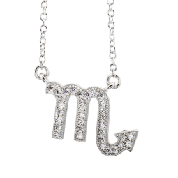 Collier en argent rhodié, signe du zodiaque scorpion, oxydes de zirconium
