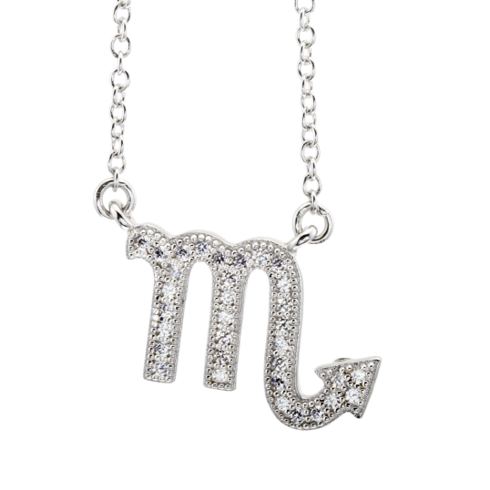 Collier en argent rhodié, signe du zodiaque scorpion, oxydes de zirconium
