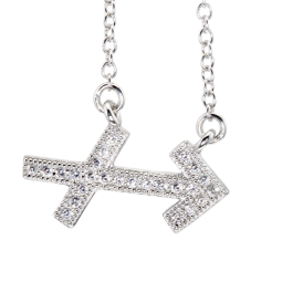 Collier en argent rhodié, signe du zodiaque sagittaire, oxydes de zirconium
