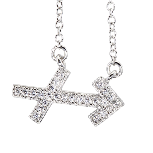 Collier en argent rhodié, signe du zodiaque sagittaire, oxydes de zirconium