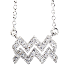 Collier en argent rhodié, signe du zodiaque verseau, oxydes de zirconium