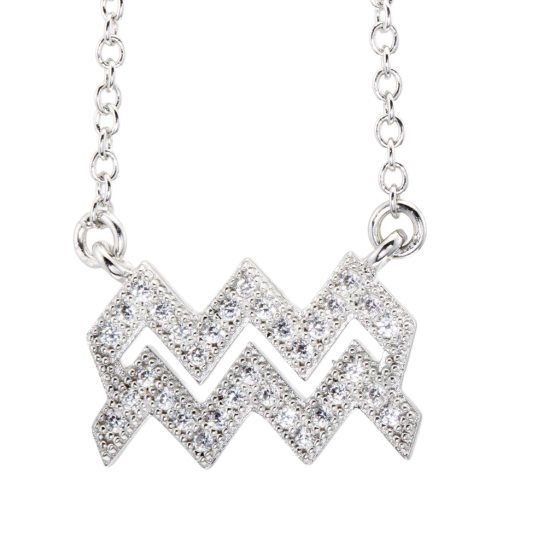 Collier en argent rhodié, signe du zodiaque verseau, oxydes de zirconium