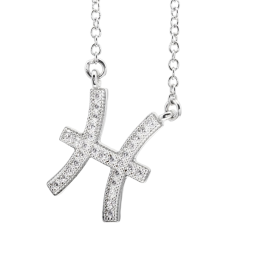 Collier en argent rhodié, signe du zodiaque poissons, oxydes de zirconium