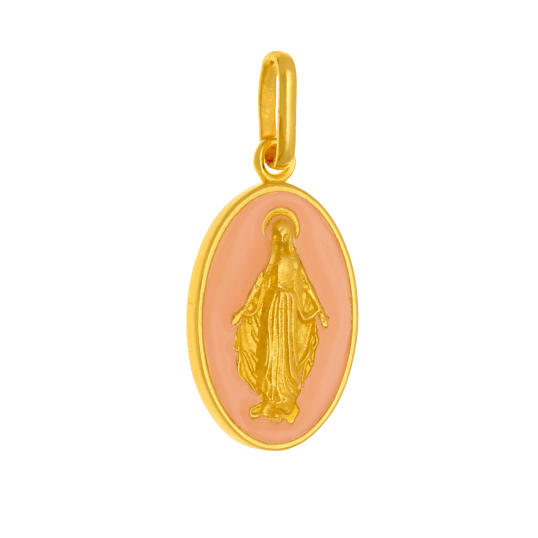Pendentif plaqué or, vierge, laque rose