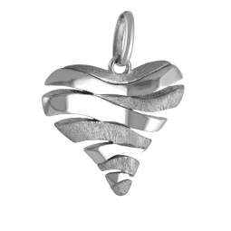 Pendentif en argent rhodié, coeur mat et lisse