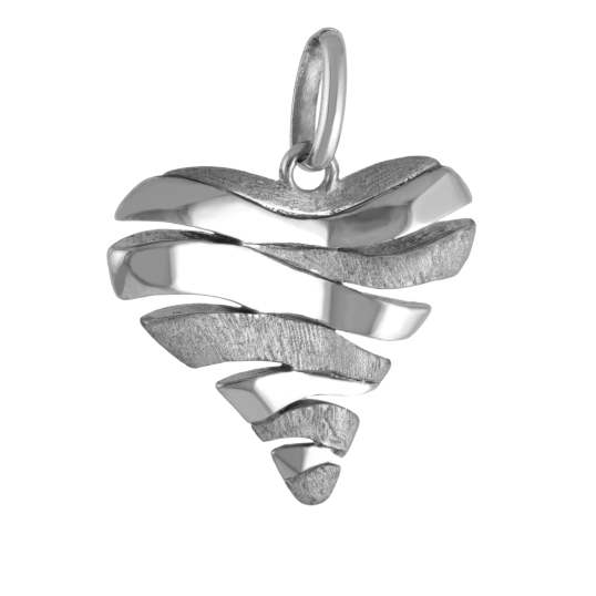 Pendentif en argent rhodié, coeur mat et lisse