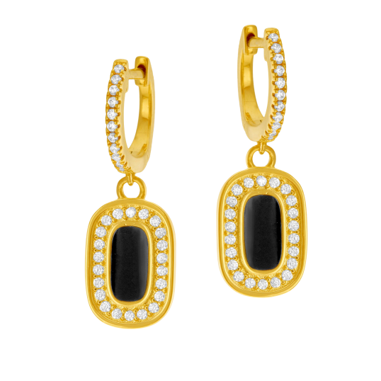 Boucles d'oreilles en plaqué or, oxydes de zirconium et laque