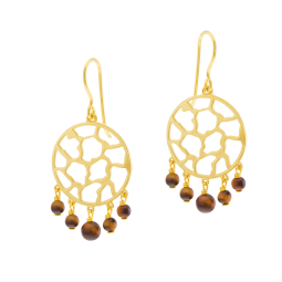 Boucles d'oreilles en plaqué or et oeil de tigre