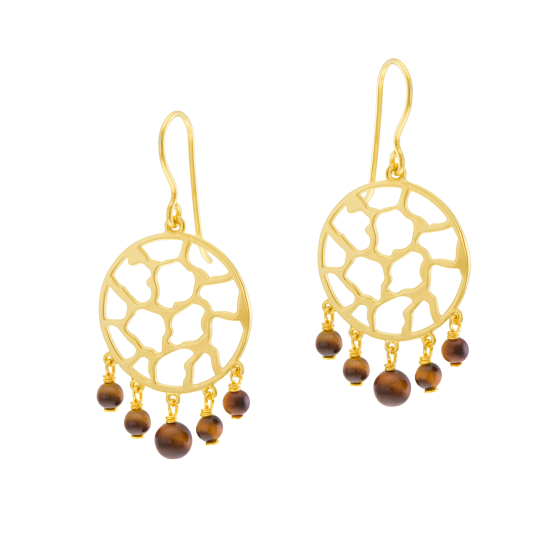Boucles d'oreilles en plaqué or et oeil de tigre