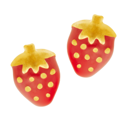 Boucles d'oreilles en plaqué or et laque, fraise
