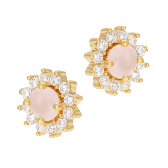 Boucles d'oreilles en plaqué or, oxydes de zirconium et verre