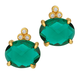 Boucles d'oreilles en plaqué or, oxydes de zirconium et verre