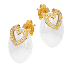 Boucles d'oreille en plaqué or,oxydes de zirconium et céramique, coeur