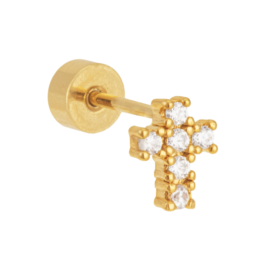 Piercing d'oreille en plaqué or et oxydes de zirconium