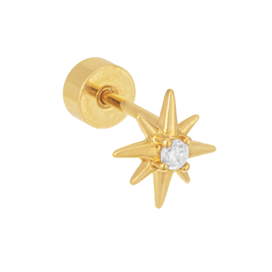 Piercing d'oreille en plaqué or et oxydes de zirconium