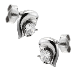 Boucles d'oreilles en argent rhodié, dauphin et oxyde de zirconium
