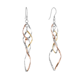 Boucles en argent rhodié, rhodie rose et doré