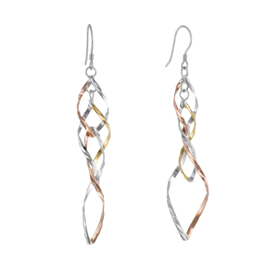 Boucles en argent rhodié, rhodie rose et doré