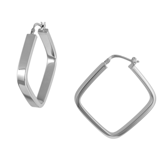 Créoles en argent rhodié, carrée, fil plat Créoles en argent rhodié, carrée, fil plat