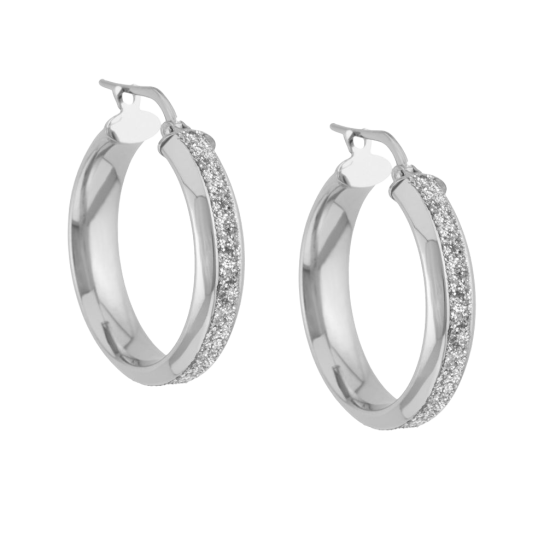 Créoles en argent rhodié et laque pailletée