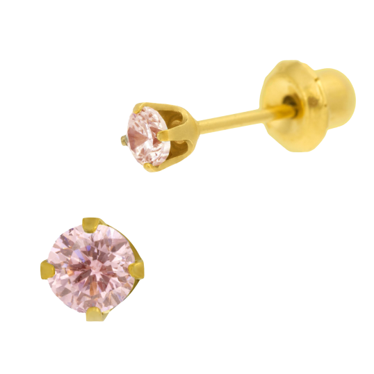 Boucles d'oreilles de perçage en acier doré oxyde de zirconium rose  3 mm
