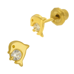 Boucles d'oreilles de perçage en acier doré, oxyde de zirconium, dauphin
