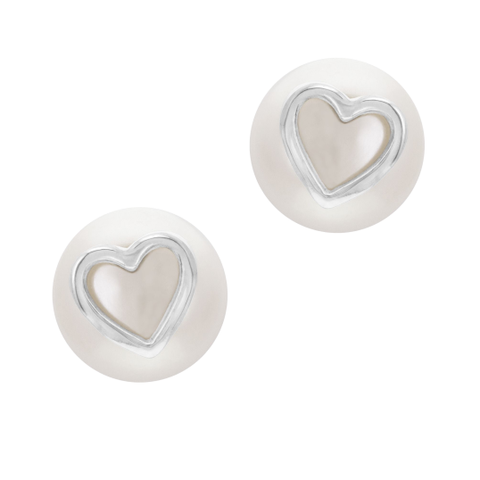 Boucles d'oreilles en argent rhodié et perle de culture, coeur