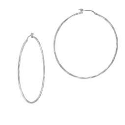 Créoles en argent rhodié, fil torsadé , 55 mm