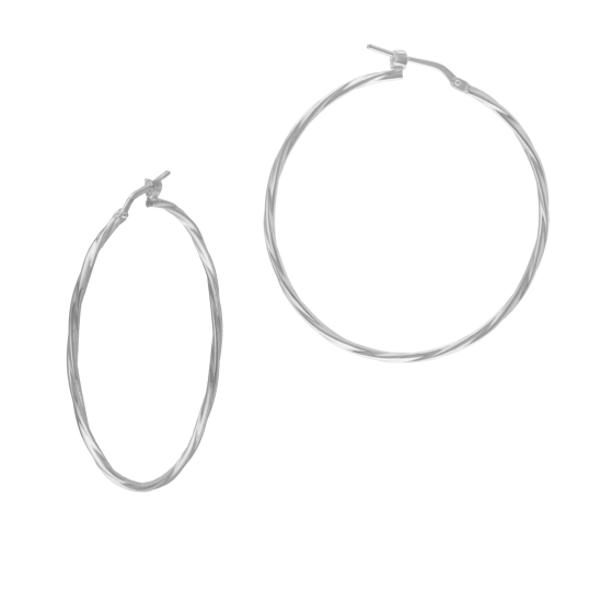 Créoles en argent rhodié, fil torsadé, 40 mm Créoles en argent rhodié, fil torsadé, 40 mm