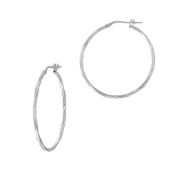 Créoles en argent rhodié, fil torsadé, 30mm