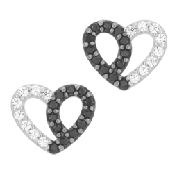 Boucles d'oreilles en argent rhodié et rhodié noir ,oxydes de zirconium noirs et blancs