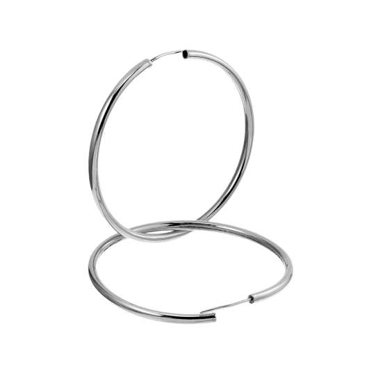 Créoles en argent rhodié fil 15/10 et diamètre 50 mm Créoles en argent rhodié fil 15/10 et diamètre 50 mm